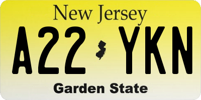 NJ license plate A22YKN