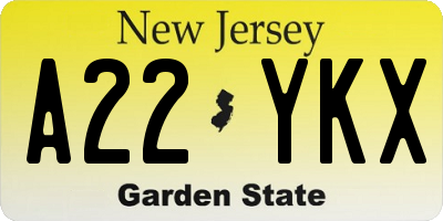 NJ license plate A22YKX
