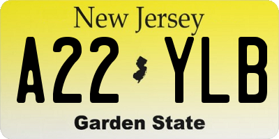 NJ license plate A22YLB