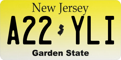 NJ license plate A22YLI