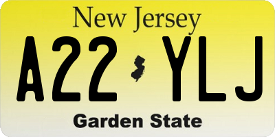 NJ license plate A22YLJ