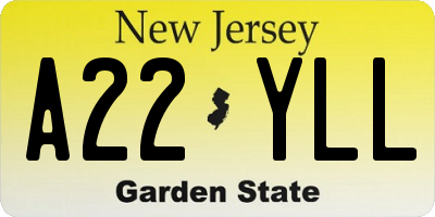 NJ license plate A22YLL