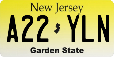NJ license plate A22YLN