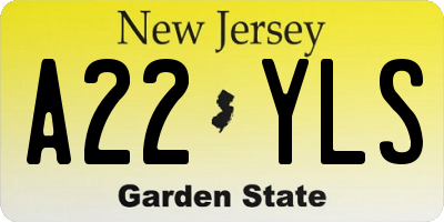 NJ license plate A22YLS
