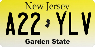 NJ license plate A22YLV