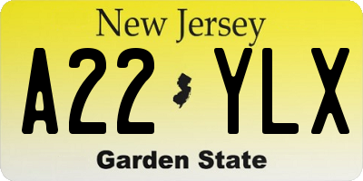 NJ license plate A22YLX
