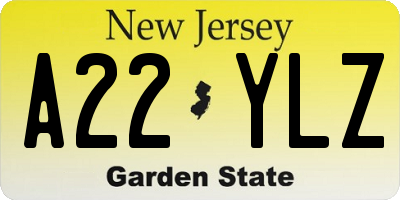 NJ license plate A22YLZ