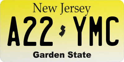 NJ license plate A22YMC