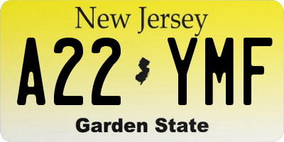 NJ license plate A22YMF