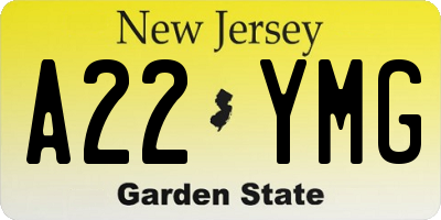 NJ license plate A22YMG