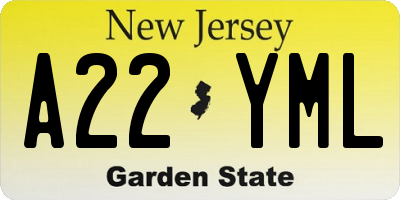 NJ license plate A22YML