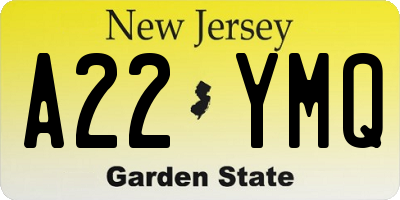 NJ license plate A22YMQ