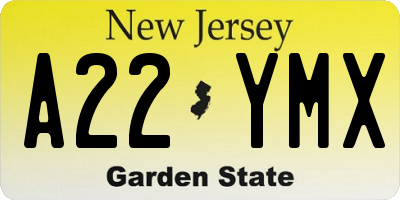 NJ license plate A22YMX