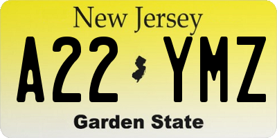 NJ license plate A22YMZ