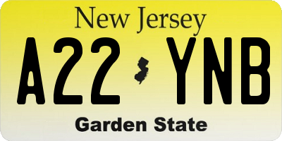 NJ license plate A22YNB