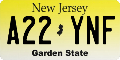 NJ license plate A22YNF
