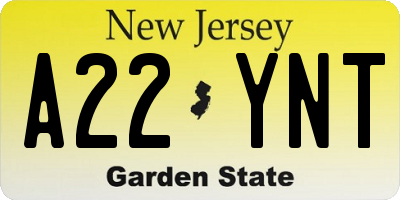 NJ license plate A22YNT