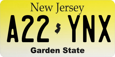 NJ license plate A22YNX