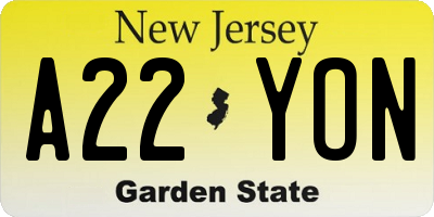 NJ license plate A22YON