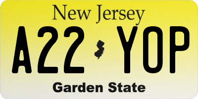 NJ license plate A22YOP