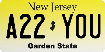NJ license plate A22YOU