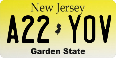NJ license plate A22YOV