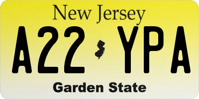 NJ license plate A22YPA