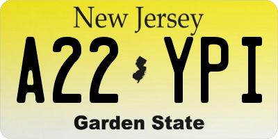 NJ license plate A22YPI