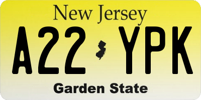 NJ license plate A22YPK