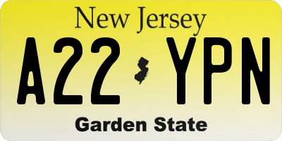NJ license plate A22YPN