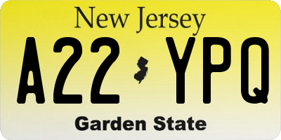 NJ license plate A22YPQ