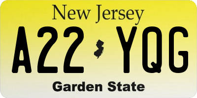 NJ license plate A22YQG
