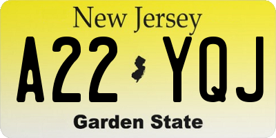 NJ license plate A22YQJ