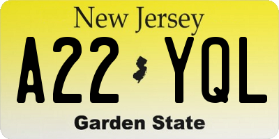 NJ license plate A22YQL