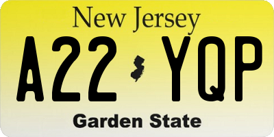 NJ license plate A22YQP