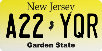 NJ license plate A22YQR