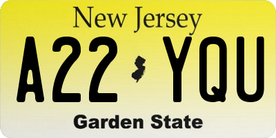 NJ license plate A22YQU