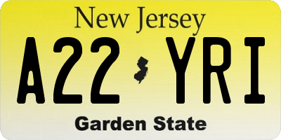NJ license plate A22YRI