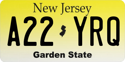NJ license plate A22YRQ