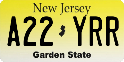 NJ license plate A22YRR