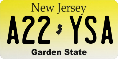 NJ license plate A22YSA