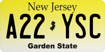 NJ license plate A22YSC