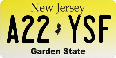 NJ license plate A22YSF