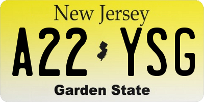 NJ license plate A22YSG