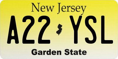 NJ license plate A22YSL