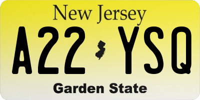 NJ license plate A22YSQ