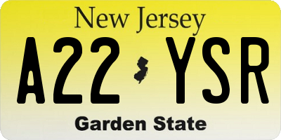 NJ license plate A22YSR