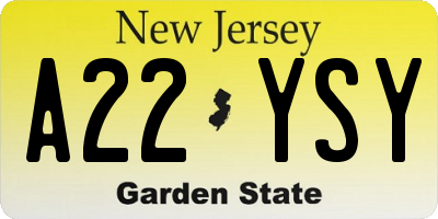 NJ license plate A22YSY