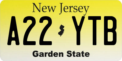 NJ license plate A22YTB