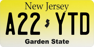 NJ license plate A22YTD